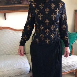 Black and Gold Beaded sequin evening gown.